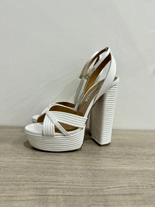 Aquazzura chunky heel platform textured canvas sandals, 38