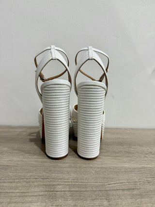 Aquazzura chunky heel platform textured canvas sandals, 38