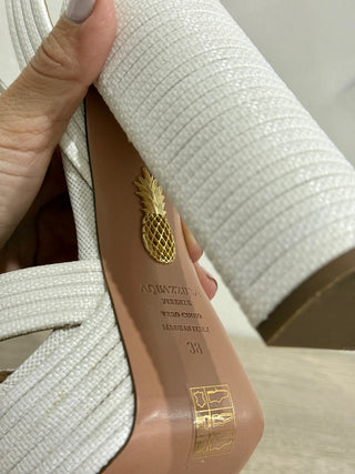 Aquazzura chunky heel platform textured canvas sandals, 38