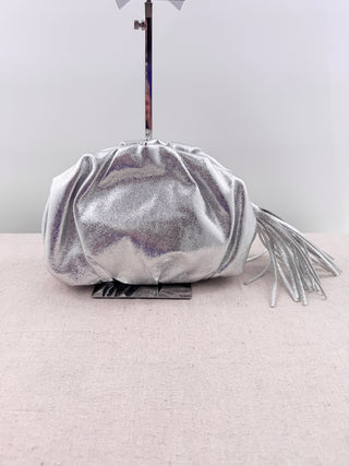 Rebecca Minkoff ruched leather clutch bag with zipper and tassel