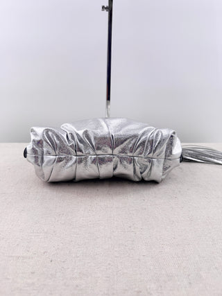 Rebecca Minkoff ruched leather clutch bag with zipper and tassel