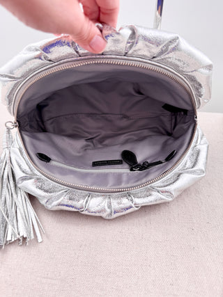 Rebecca Minkoff ruched leather clutch bag with zipper and tassel