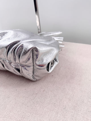 Rebecca Minkoff ruched leather clutch bag with zipper and tassel