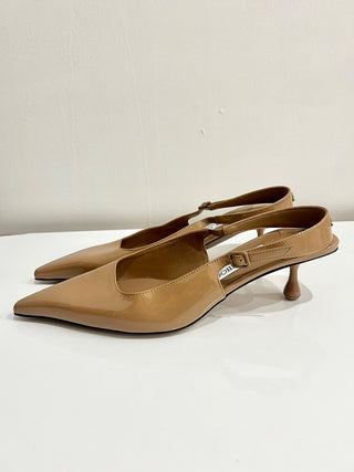 NWOB Jimmy Choo Amel 50 Patent Leather Sling Back Pumps Biscuit Women's Size 39