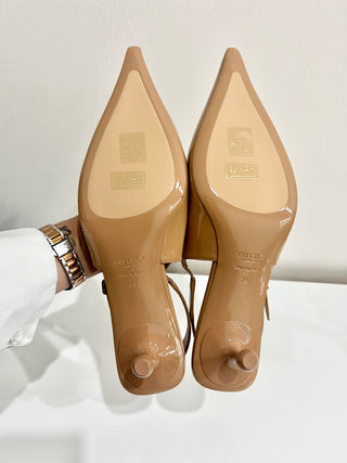 NWOB Jimmy Choo Amel 50 Patent Leather Sling Back Pumps Biscuit Women's Size 39