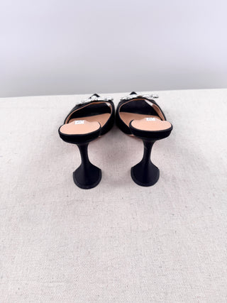 Tony Bianco satin rhinestone bow slides, 8.5