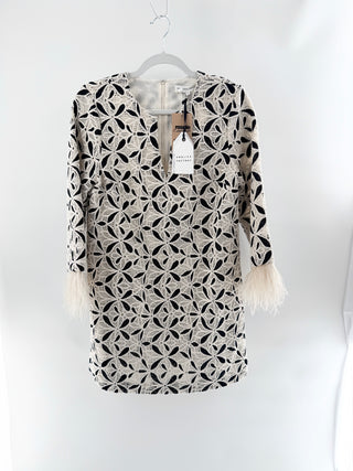 English Factory eyelet feather trim mini dress, S