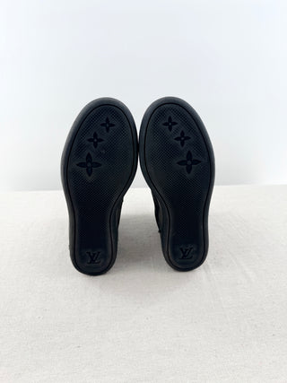 Louis Vuitton suede and leather cliff high top wedge sneaker booties s, 38.5