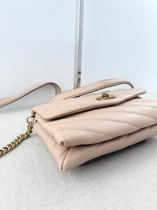NWOT Tory Burch Small Leather Quilted Shoulder Cross Body Bag Beige