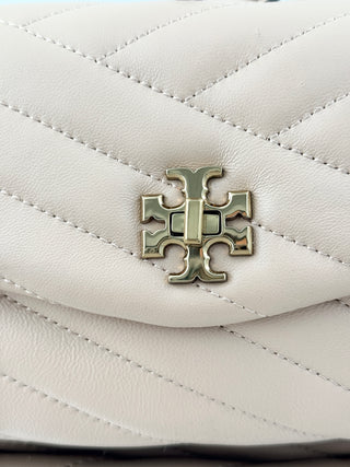 NWOT Tory Burch Small Leather Quilted Shoulder Cross Body Bag Beige