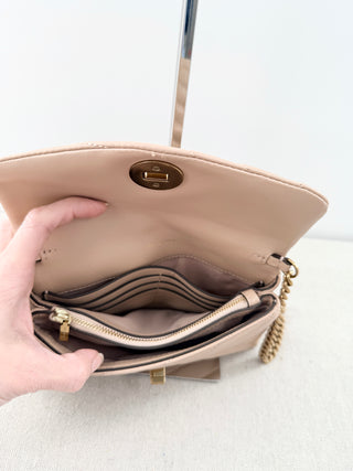NWOT Tory Burch Small Leather Quilted Shoulder Cross Body Bag Beige