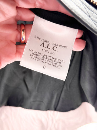 A.L.C. Shaw Cow Leather Long Sleeve Full Zip Moto Jacket White Black Women's 0