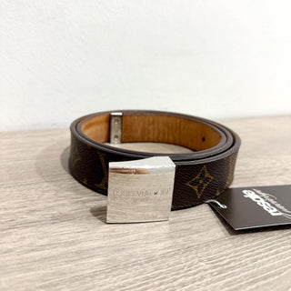 Louis Vuitton Monogram Ceinture Carré Waist Belt with Silver Buckle Brown 34
