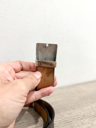 Louis Vuitton Monogram Ceinture Carré Waist Belt with Silver Buckle Brown 34