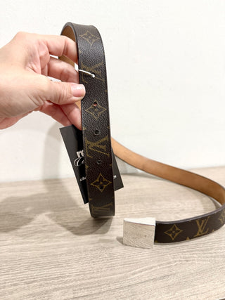 Louis Vuitton Monogram Ceinture Carré Waist Belt with Silver Buckle Brown 34
