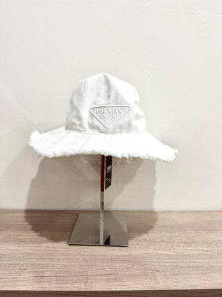 Prada canvas hat with logo, M