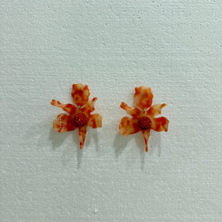 Lele Sadoughi Crystal Lily Flower Gold Plated Orange Earrings