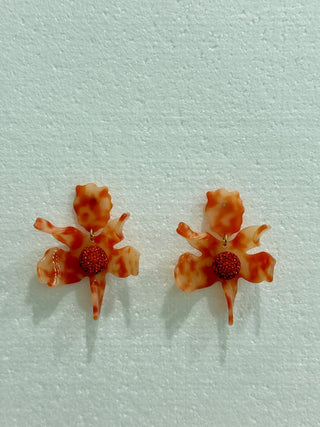 Lele Sadoughi Crystal Lily Flower Gold Plated Orange Earrings