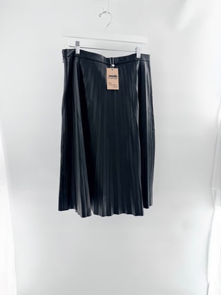 7 For All Mankind faux leather pleated midi skirt, L