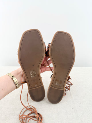 Tory Burch Woven leather wrap sandals, 9