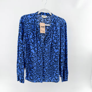 Zadig & Voltaire 100% Silk Heart Print Long Sleeve Blouse Blue Womens Small