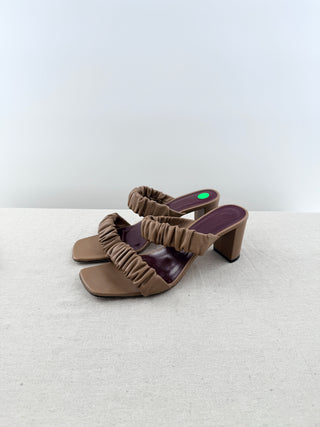 Staud Leather ruched strap sandals, 39