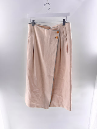 Gucci Linen wrap midi skirt with metallic piping & gold button, 42 IT / US 6