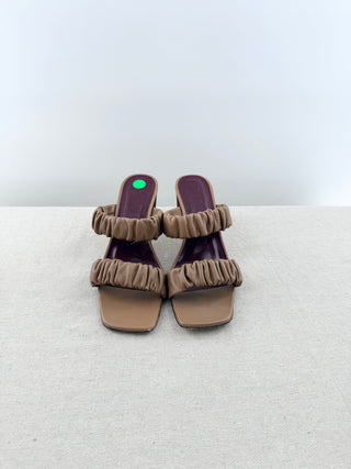 Staud Leather ruched strap sandals, 39