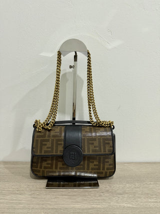 Fendi zucca print flap bag with chain