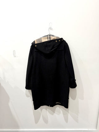 Burberry Brit Wool Blend Finsdale Hooded Duffle Coat with Hood Black Women's L