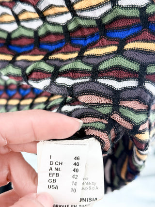 M Missoni Geometric Short Sleeve V-Neck Knit Midi Dress w/ Slip Brown Multi 10