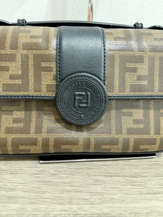Fendi zucca print flap bag with chain