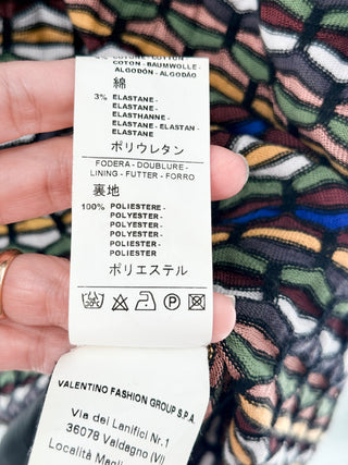 M Missoni Geometric Short Sleeve V-Neck Knit Midi Dress w/ Slip Brown Multi 10
