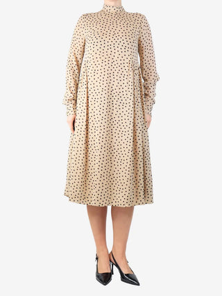 Ganni Polka Dot Long Sleeve T-Shirt Midi Dress Beige Black Women's Size  Medium