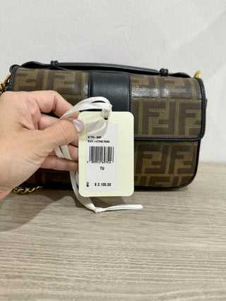 Fendi zucca print flap bag with chain