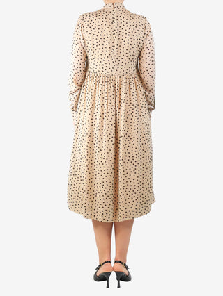Ganni Polka Dot Long Sleeve T-Shirt Midi Dress Beige Black Women's Size  Medium