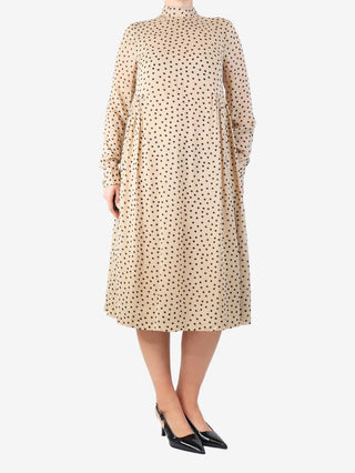 Ganni Polka Dot Long Sleeve T-Shirt Midi Dress Beige Black Women's Size  Medium