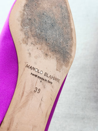 Manolo Blahnik hangisflat satin flat shoes with crystal square buckle, 39