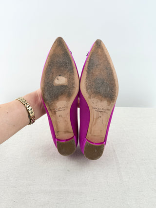 Manolo Blahnik hangisflat satin flat shoes with crystal square buckle, 39