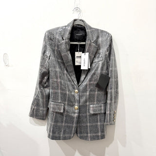 NWT Retrofete Enid Sequin Notch Lapel Single Breasted Blazer Grey Plaid Womens S