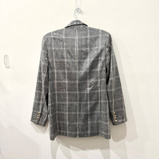 NWT Retrofete Enid Sequin Notch Lapel Single Breasted Blazer Grey Plaid Womens S
