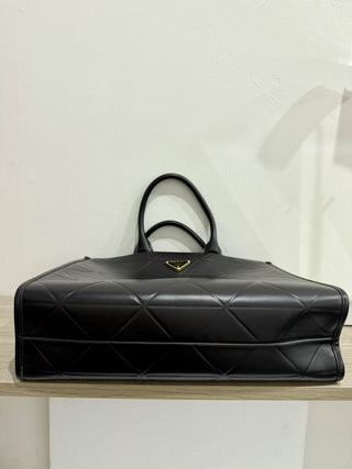 Prada leather Soft Calfskin Triangolo Symbole Embossed Medium Tote Black