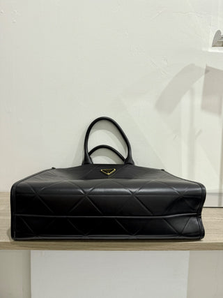 Prada leather Soft Calfskin Triangolo Symbole Embossed Medium Tote Black