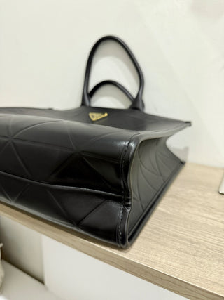 Prada leather Soft Calfskin Triangolo Symbole Embossed Medium Tote Black