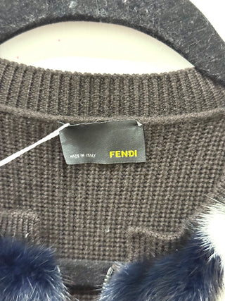 Fendi Wool Mink Fur Paneled Zip Front Sweater Brown/Black Women's 38 IT / US 2