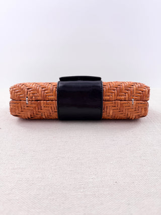 Tory Burch wicker and leather clutch bag with logo