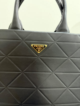 Prada leather Soft Calfskin Triangolo Symbole Embossed Medium Tote Black