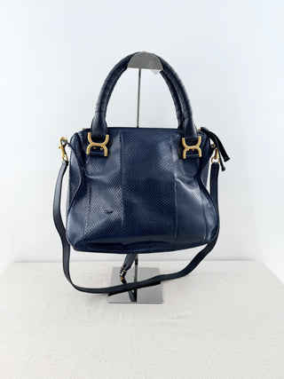 Chloe marcie medium double carry satchel bag in python textured leather