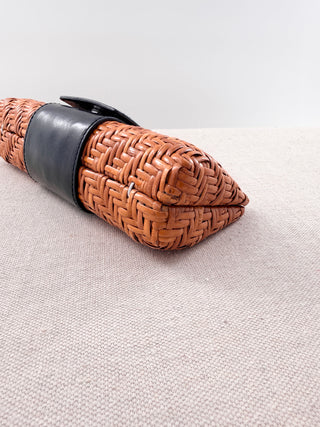 Tory Burch wicker and leather clutch bag with logo
