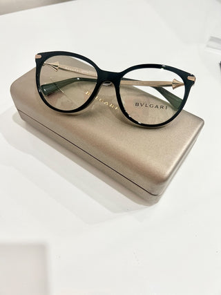 NWT Bvlgari 4143-B-F Navy Blue / Gold Plated Frame Full Rim Round Eyeglasss